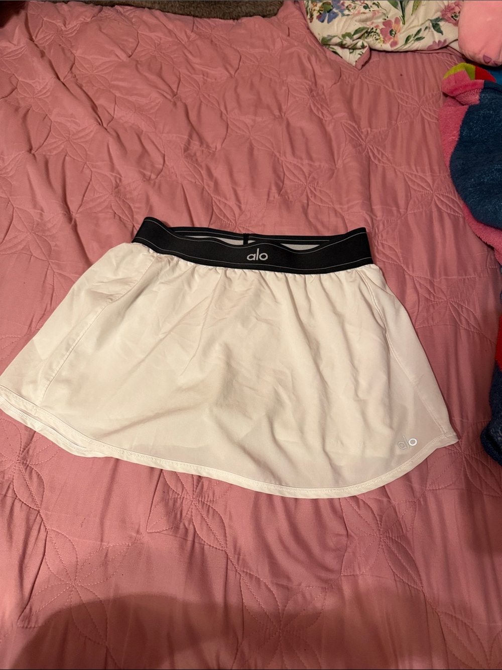 ALO Yoga White Skater Skirt with Black Waistband